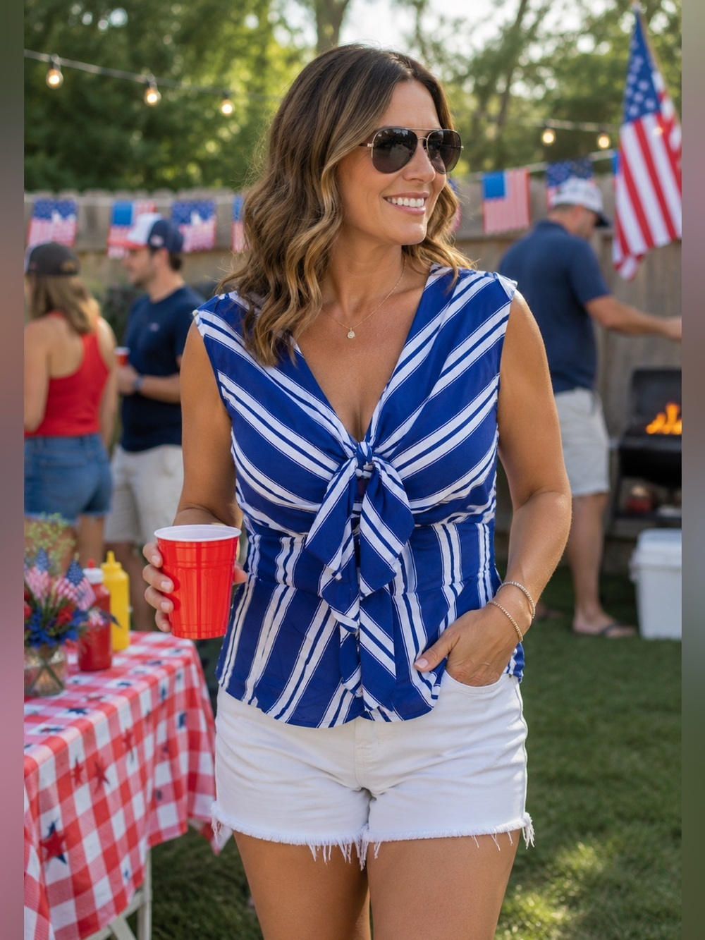 NWT J.Crew Size 4 Blue White Stripe 3 Tie Front Peplum Top Silk Feel, Lined